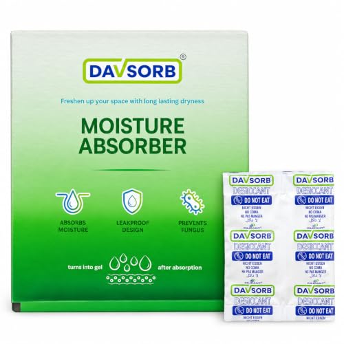 Image of DAVSORB Dehumidifier Room Moisture Absorber Sachet for Home, Electronic items, Wardrobe & Shoe Racks | Fights Excess Moisture & Prevents Mould & Fungus; White (Jumbo Medium Pack of 15, 50g Each)