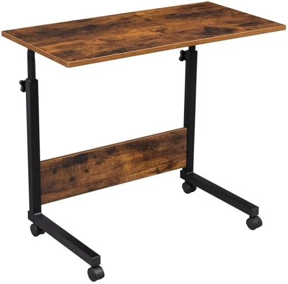 Rolling Desk Adjustable Height Mobile Side Table with Wheels Retro P2 Chipboard Steel 31.5x15.7in