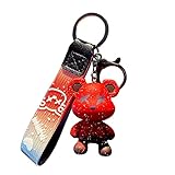 tenghong2021 Colorful Bear Keychain Men Women Creative Braided Rope Resin Animal Pendant Key Ring Accessories -Red