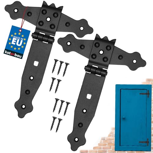 KOTARBAU® Lot de 2 Charnières - 150 mm - Revêtement en Poudre - Charnière Portail Bois en T Charnière Noir Charniere Porte Charniere Portail Exterieur Gond Portail Exterieur