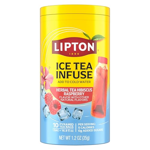 Image of Lipton Ice Tea Infuse Hibiscus Raspberry Citrus Cold Brew Tea Bags for On-The-Go or At Home 10 Tea Bags (Pack of 9)