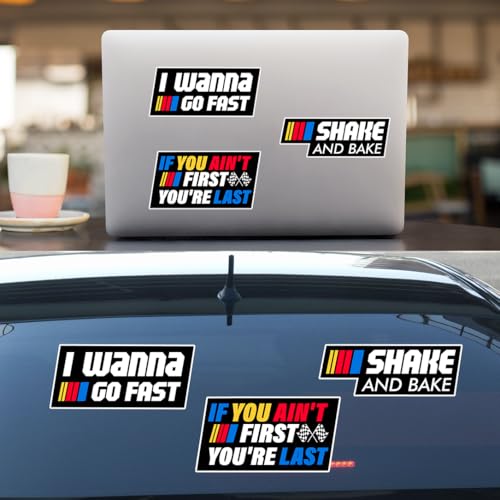 Image of (Set of 3 Stickers) Shake and Bake Sticker, If You Ain't First You're Last Decal, I Wanna Go Fast Waterproof Stickers for Dirt Racing Bike Race Car Truck Motorbike Helmet (3-Inch)