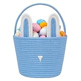 CubesLand Blue Easter Baskets for Easter Eggs Hunt, Boys Easter Basket Lovely Bunny Basket Colorful Woven Basket First Easter Gifts for Boys Babies Kids Children 9.8 x 7.8 x 7.8”