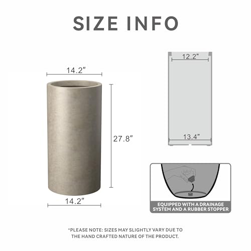 Kante 27.8 Inch Tall Cylindrical Planter, Large Round Plant Pots with Drainage Hole, Made with Concrete, Suitable for Indoor Outdoor Plants, Home Decor, Weathered Concrete by Kante - Image 2