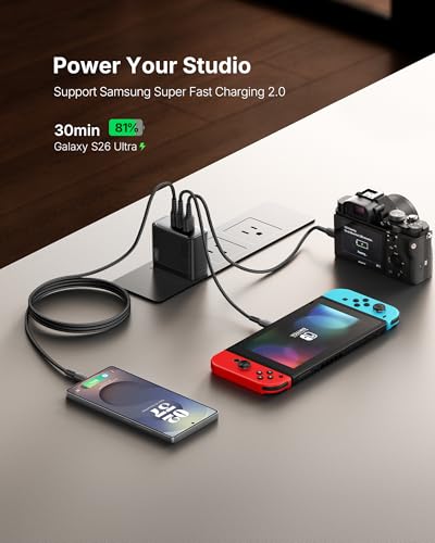 Image of INIU 100W USB C Charger, 3-Port GaN Fast Charging Block with 5ft USBC Cable