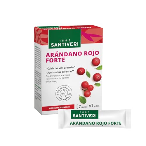 SANTIVERI - Arándano Rojo Forte, Complemento Alimenticio a Base de Arándano Rojo, D-Manosa, Extracto de Gayuba y Vitamina B6, Ayuda a las Defensas y Cuida las Vías Urinarias - 7 Sticks