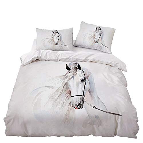 Housse de couette cheval motif 3D réaliste parure de lit microfibre douce pour lit simple - 2