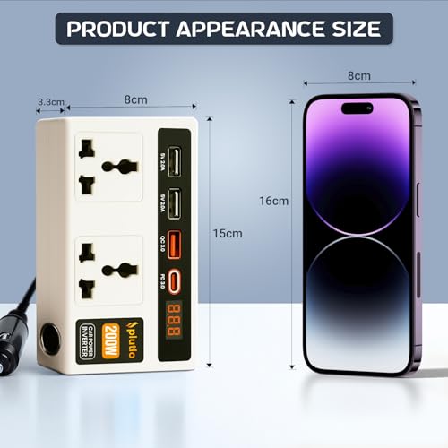 Image of 200W Car Power Inverter, Car Laptop Charger with 2 AC Outlets (220V), 3 USB-A & 1 USB-C PD 18W Fast Charging Ports, 12V DC to 220V AC Adapter for Laptops, Phones & Tablets - White Body