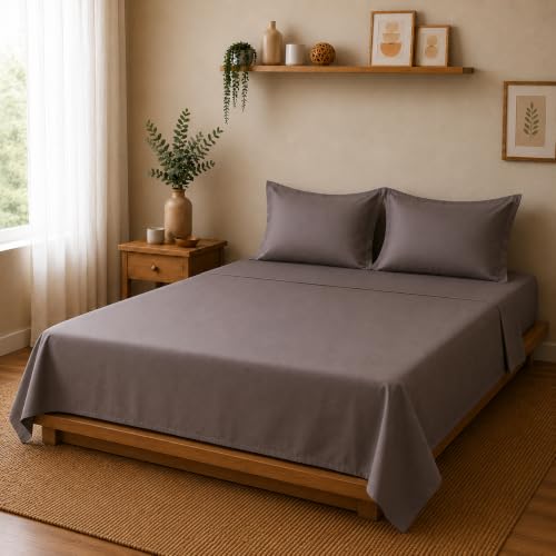 Image of Linen Home Cotton Percale Bedsheet Set Queen Size Charcoal Grey