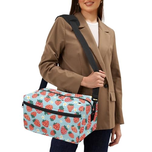 Image of Drnuikhe Strawberry Print Crochet Bag Yarn Storage Knitting Large Capacity Yarn Storage Organizer for Knitting Needles, Crochet Hooks and Other Accessories