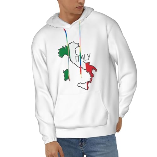 Italia Flag Map Italian Hoodies With Pockets Hooded Sweatshirts Casual Drawstring Hoody Pullover For Mens