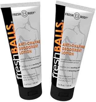 FRESH BALLS Lotion Anti-Chafing Comfort Men's Soothing Cream to Powder Ball Deodorant and Hygiene for Groin Area, 3.4 fl oz (Pack of 2)