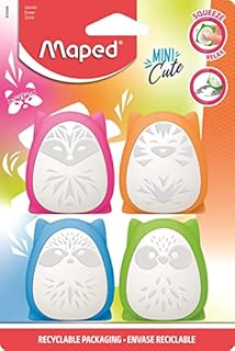 Maped - Set of 4 Mini Cute Squeeze Erasers  Strong Erasing Power  Squeeze Eraser That Presses Relaxing and Phthalate Effect  White and Coloured Eraser  Pink + Blue + Green + Orange