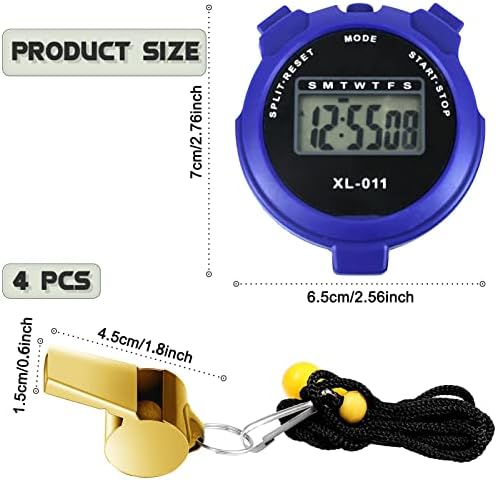2 Pcs Digital Sport Stopwatch Timer with 2 Stainless Steel Whistle Water Resistant Referee Stop Watch Handheld Digital Timer For Training Swimming Running