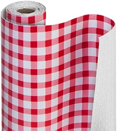 Smart Design Shelf Liner w/ Bonded Grip Adhesive - Washable Cutable Material - Non Slip & Peel Design - for Shelves, Drawers, & Flat Surfaces - Kitchen (12 Inch x 10 Feet) [Ruby Red Gingham]