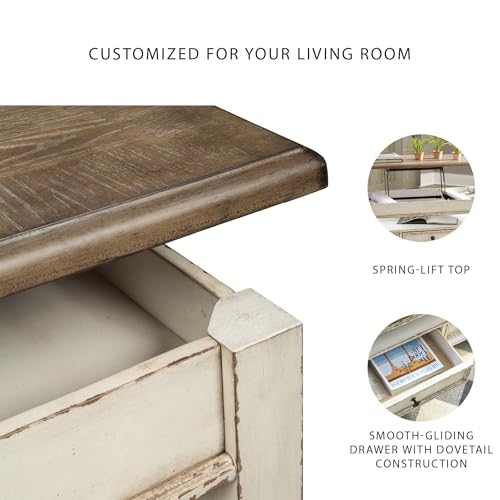 Signature Design by Ashley Realyn Vintage Farmhouse Rectangular Lift Top Coffee Table with Storage Drawer, White & Brown