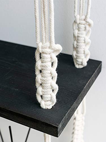 TIMEYARD Macrame Shelf Hanging Shelves, Wooden Wall Shelf with Woven Rope, Black Floating Shelves Storage Organizer, 3 Tier Shelf Boho Decor for Living Room, Bathroom, Bedroom - Thumbnail 6
