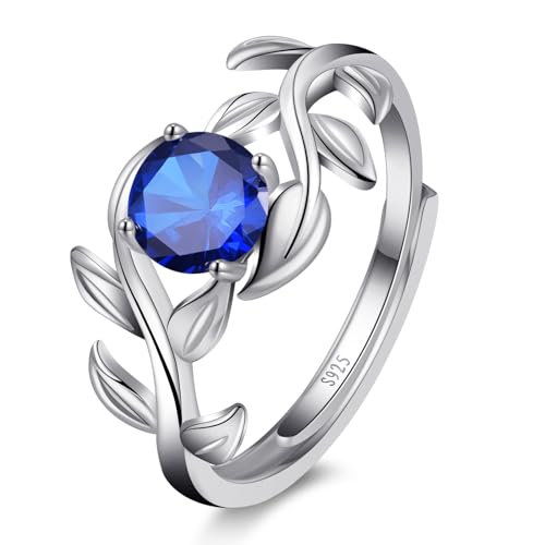 Yaresul Adjustable Branch Leaf Blue Sapphire Ring For Women 925 Sterling Silver Created Sapphire Engagement Ring Stackable Statement Ring Anniversary Valentines Band Width 2.25Mm Open Size 5-9 thumb #1