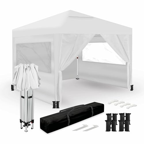 Wasabi - Gazebo Esterno Resistente 3x3m – 4 Pareti Laterali – 4 Sacchi di Sabbia, Picchetti e Corde di Fissaggio – Sacco di Trasporto - Pergola in Nylon (Bianca)