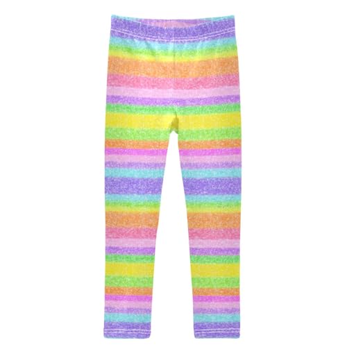 Rainbow Glitter Horizontal Stripes Girls Leggings Kids Yoga Pants Dance Active Tights 4T