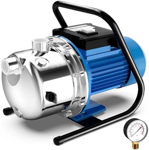 FOTING 1.6HP Shallow Well Pump, 1600GPH 115V Portable Garden Pump, Jet Pumps 147FT, Stainless Steel Water Transfer Household Draining Irrigation Pumps for Garden Lawn Farm