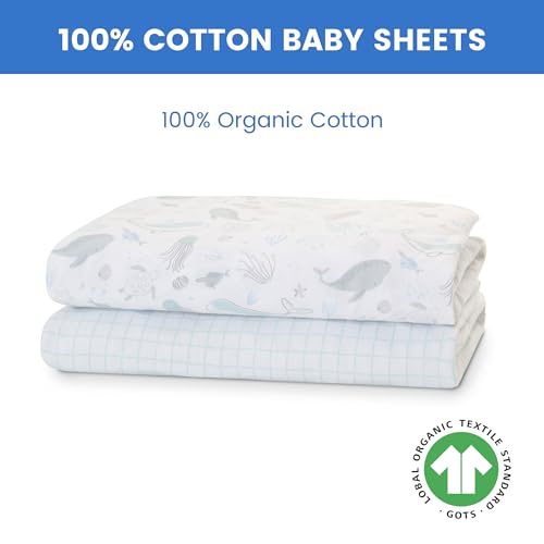 Image of Delta Children Fitted Crib Sheets for Girls and Boys - 100% Organic Cotton Crib Sheet for Standard Crib and Toddler Mattresses - 28x52 Inch- GOTS Certified (Pack of 2), Sea Life