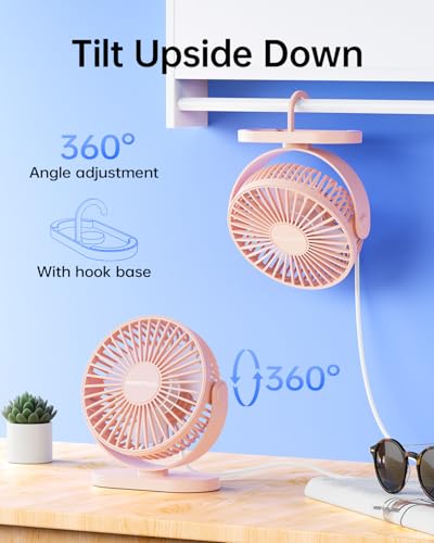 Image of SWEETFULL USB Desk Fan Small Quiet - 3 Speeds Mini Personal Portable Fan 360 Rotation Adjustable, 5.5 Inch Office Table Cooling Gadgets on Desktop (Pink)