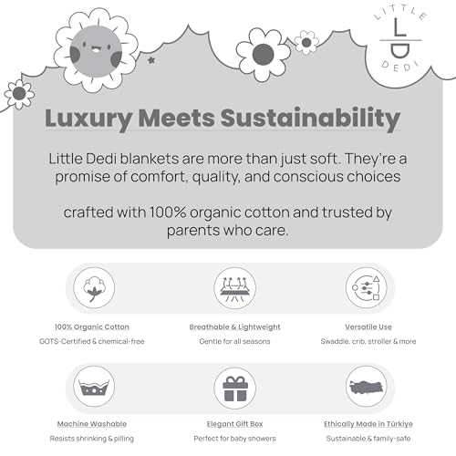Image of 100% Organic Cotton GOTS Certified Baby Knitted Blanket with Gift Box - Soft Toddler, Crib, Stroller Blanket - Neutral Swaddle and Receiving Blanket for Newborns, 30 inchx40 inch, Dark Grey