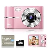 Digitalkamera 50MP Fotokamera 1080P Videokamera mit 16X Digitalzoom, 2,4 Bildschirm Vlogging Kamera Fotoapparat Mini Kompaktkamera für Kinder Teenager, 16G Karte (Rosa)