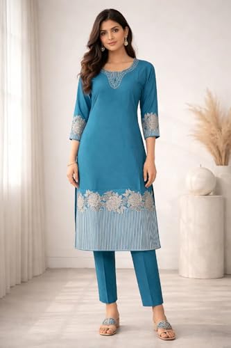 Image of FABNEX Kurta Set for Women | Stylish Cotton Printed Kurti Pant Set | Indo-Western Casual & Festive Kurta Set for Women (K-220-21)