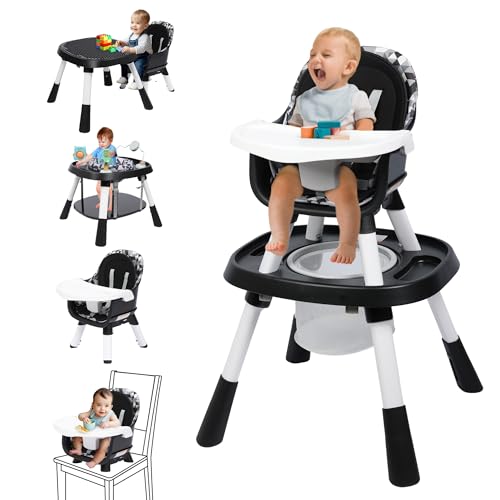 Image of Xilingol 15-in-1 Convertible High Chair, 2-in-1 Baby Highchair & Activity Center W/Toys, Booster Seat | Building Block Table | Toddler Chair W/Removable Tray & 5-Point Harness & 2-Layer Cushion(Black)