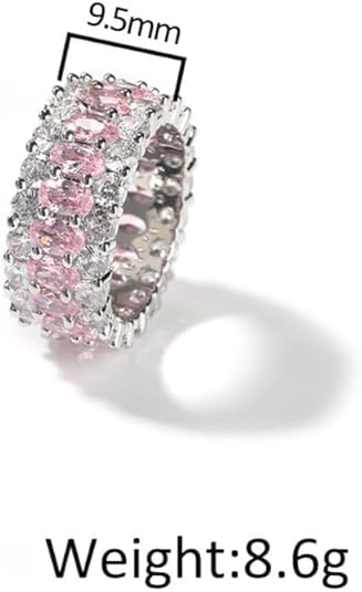 14K Gold Pink Oval Moissanite Band Ring, Triple-Row Moissanite Wedding Rings, Best Jewelry Gift for Women2