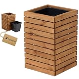 HOMERZO Pflanzkübel Holz – imprägniert wetterfest – mit herausnehmbarem Kunststoffeinsatz – Pflanztopf Blumenkasten für Balkon Garten Terrasse (Horizontal-braun 36x36 H55 cm)