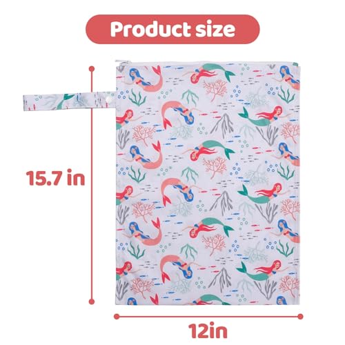 eaxin 2pcs Baby Diaper Mess-proof Wet Bags,Waterproof Reusable Travel Storage Stroller Daycare Soiled Items Beach Pool Yoga Gym Bag for Wet Toddler Swimsuits -Mermaid - Thumbnail 5
