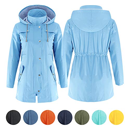 ANMM Casaco feminino impermeável com capuz e zíper à prova de intempéries.