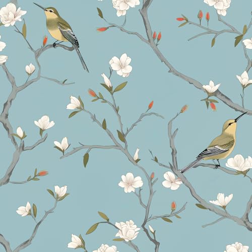 Fvlow Blue Bird Peel and Stick Wallpaper 17.4" x 394"