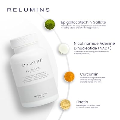 Relumins Age Defense NAD+ Supplement with NADH, CoQ10, Glutathione, Resveratrol, Fisetin, Curcumin & EGCG - Antioxidant Support Supplement 60 Vegan Capsules