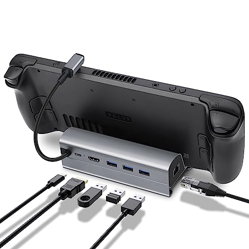 Base Hub Dock 6 em 1 USB-C, HDMI 4K, Rj45, USB 3.0, PD 100w - Para Steam Deck, Nitendo Switch, Table