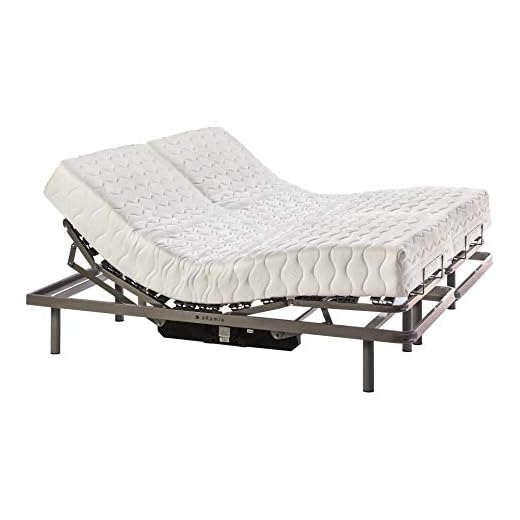 ekamia - Cama Articulada Eléctrica Doble Emparejada de Matrimonio con Colchón Luka - 150cm x 190cm, Mando con Cable