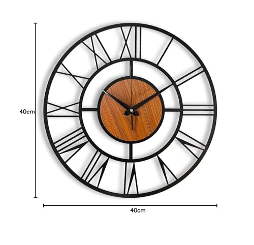 Image of Morden Metal Wall Clock for Living Room, Bedroom, Office, Kitchen, Stylish Wall Clock for Home and Hall, Designer Big Size Modern (Style-4 Wooden, 40 CM)
