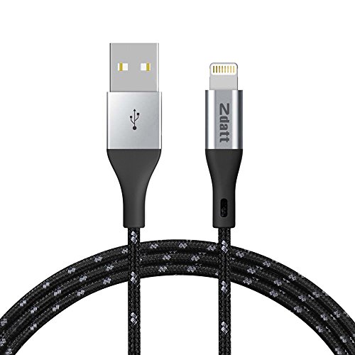 Zdatt 3.3ft/1M Nylon Braided 8 Pin Apple Lightning Cable MFi Certified Reversible USB Charging Sync Cable Cord Charger with Aluminum Connector for iPhone 5s/5/6/6s Plus/SE,iPad Mini/Air/Pro-Black