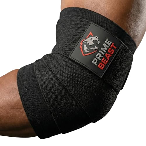 Prime Beast Elbow Wraps for Weightlifting, Powerlifting - 40” 45” 50” Compression Wraps & Sleeve Design for Bench Press and Fitness Training (1 Pair, Medium)
