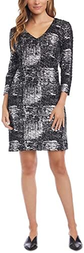 Karen Kane Womens V-Neck Shimmer Shift Dress Silver L
