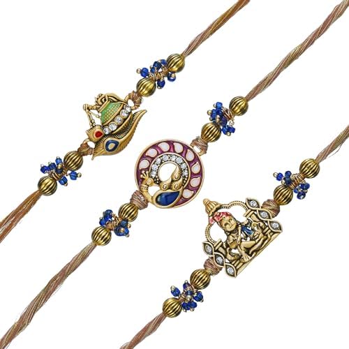 eCraftIndia Set of 3 Multicolor Kalash Flute, Peacock, Krishna Religious Designer Rakhis, Happy Rakhi Wooden Cutout with Roli Chawal Pack - Rakhis for Brother, Bhabhi, Kids (B0D1CG2W8J) Amazon Price History, Amazon Price Tracker