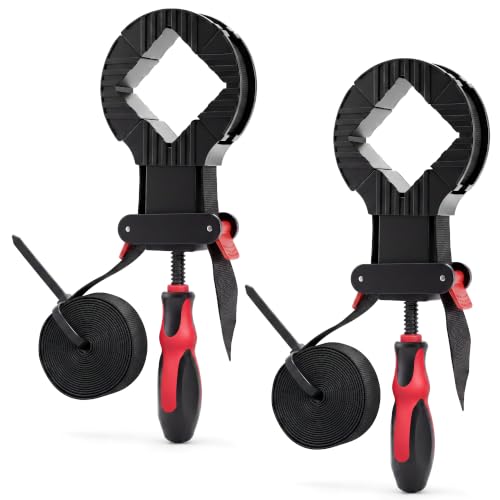 Image of Feekoon 2 Pack 13 FT Belt Band Strap Clamps for Woodworking, Quick Release Band Clamps with 4 Corner Claws, Thick and Sturdy Belt Clamp, Adjustable Picture Frame Clamp Tool (Red)