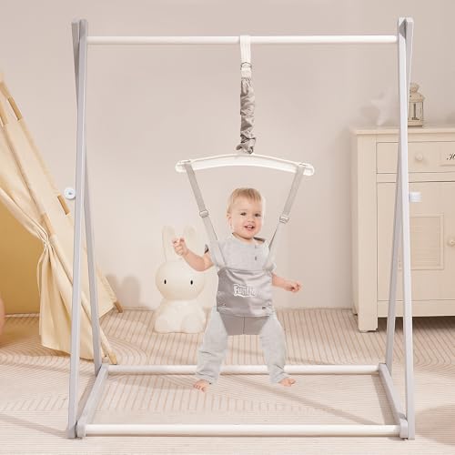 FUNLIO Saltador para bebés de madera Montessori con soporte - gris