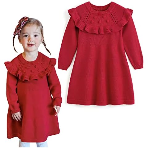 Simplee kids Baby Girls' Long Sleeve Girl Dresses Knit Sweater Dress Playwear Dresses Casual Dresses for Fall Winter Red Cover
