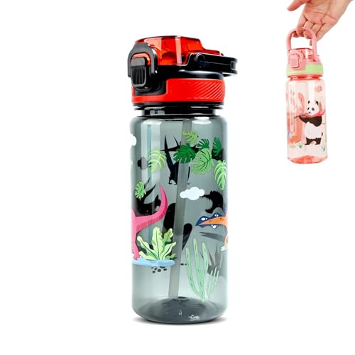 MHwan Botella Agua Niños, 600ml Robusta e Irrompible, Sin BPA, Botella con Pajita e asa Niños, Hermosa Cantimplora Infantil Adecuada para Viajes Escolares, Portátil Botellas de Agua para Niños