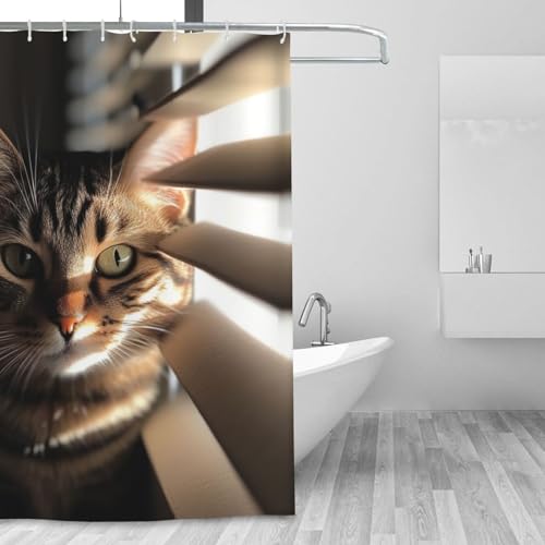 Rideau de douche imperméable chat avec crochets et doublure de douche pour baignoire - 2