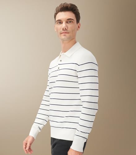 Men's Knit Polo Sweater Classic Long Sleeve Dress Pullover Striped Fall Winter Sweatshirts2